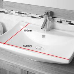 Oak Bathroom Vanity Unit - Solid Cabinet With Ceramic Basin Tap & Plug Round Corners Soft Close Hinges 502R016 - thumbnail 4
