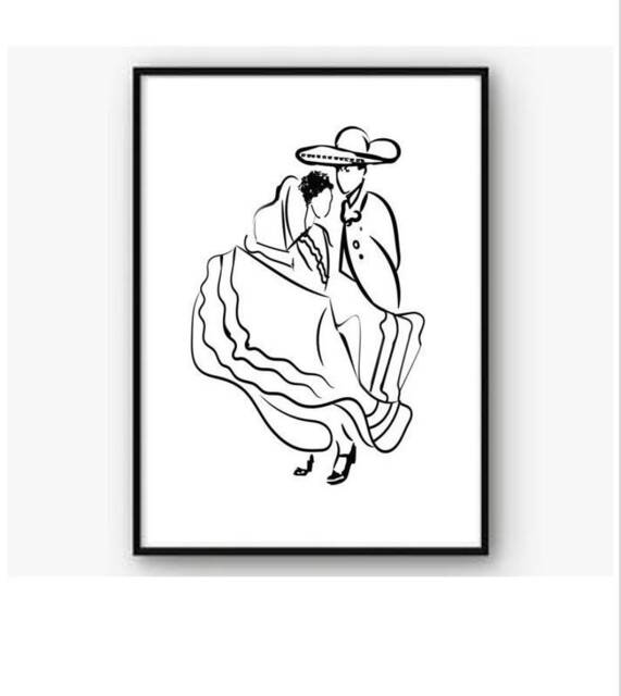 Printed & Shipped, Spanish Folk Dancers, Ballet Folklorico, Mexican Art, Couple Minimalist Art, Art