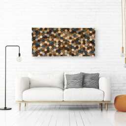 Handmade Reclaimed Wood Hexagon Wall Art - Brown, Tan & Blue Mosaic - thumbnail 3