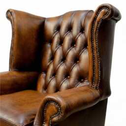Upholstered Accent Armchair For Living Room - Reading Chair Made Of Real Leather Authentic Chesterfield Tan - thumbnail 4