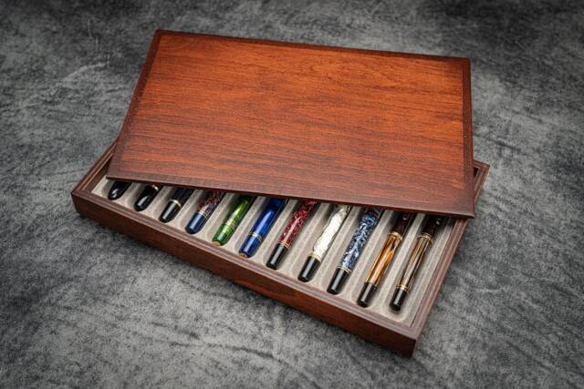 Stack & Store Wood Pen Display Box With Lid - Walnut Wooden Holder, Handcrafted Desk Organizer, Fountain Case, Luxury Gift For Him - image 1