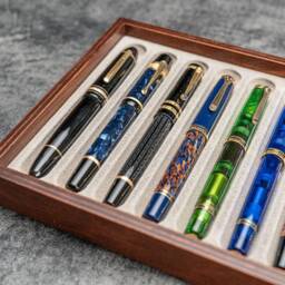 Stack & Store Wood Pen Display Box With Lid - Walnut Wooden Holder, Handcrafted Desk Organizer, Fountain Case, Luxury Gift For Him - thumbnail 2