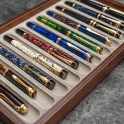 Stack & Store Wood Pen Display Box With Lid - Walnut Wooden Holder, Handcrafted Desk Organizer, Fountain Case, Luxury Gift For Him - thumbnail 3