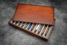 Stack & Store Wood Pen Display Box With Lid - Walnut Wooden Holder, Handcrafted Desk Organizer, Fountain Case, Luxury Gift For Him - thumbnail 1