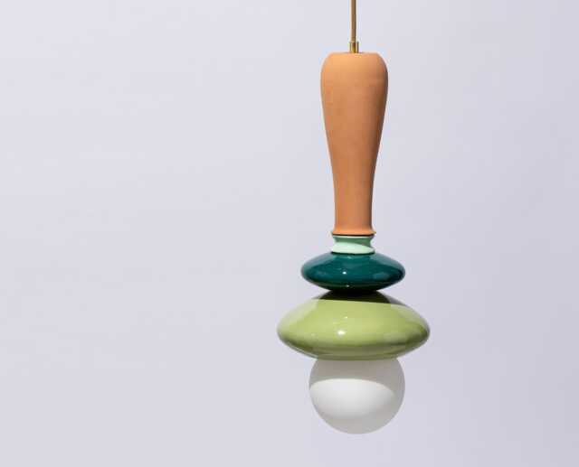 Large Ceramic Pendant Lamp Green Terracotta Sculptural Light - image 1