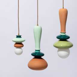 Large Ceramic Pendant Lamp Green Terracotta Sculptural Light - thumbnail 4