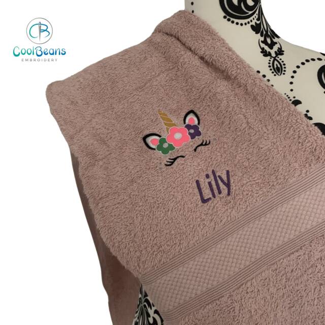 Unicorn Towel - Personalised Face Cloth/Hand Bath = Embroidered - image 1
