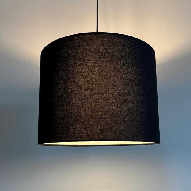 Black Cotton Drum Lampshade, White Lining, Ceiling Or Table Lamp - image 1