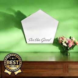 Pentagon Shaped Mirrors With A White Backing Frame & Hooks, Bespoke Shapes Made, Engraved Or Plain