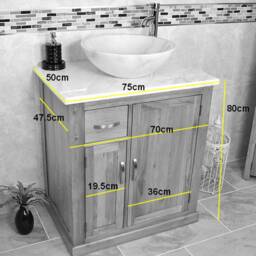 Bathroom Vanity Unit Free Standing Oak Cabinet White Quartz & Marble Basin 503Wqsbc - thumbnail 4
