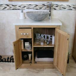 Bathroom Vanity Unit Free Standing Oak Cabinet White Quartz & Marble Basin 503Wqsbc - thumbnail 3