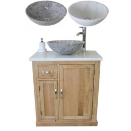 Bathroom Vanity Unit Free Standing Oak Cabinet White Quartz & Marble Basin 503Wqsbc - thumbnail 2
