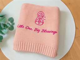 Personalized Baby Blanket - Virgin Mary Embroidery Knit Custom Name Catholic Baptism Gift - thumbnail 1