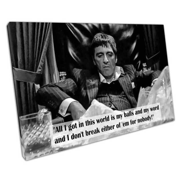 Scarface Tony Montana Black & White Wall Art Print - Gangster Quote Canvas For Home Office Decor - image 1