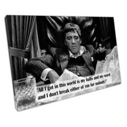 Scarface Tony Montana Black & White Wall Art Print - Gangster Quote Canvas For Home Office Decor - thumbnail 1