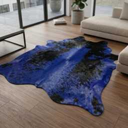 Blue Black Cowhide Rug - Genuine Dyed Leather Area Rug, Western Decor - thumbnail 3