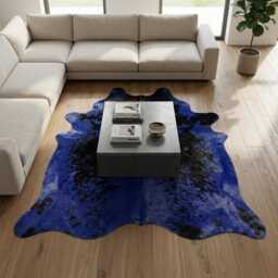 Blue Black Cowhide Rug - Genuine Dyed Leather Area Rug, Western Decor - thumbnail 4