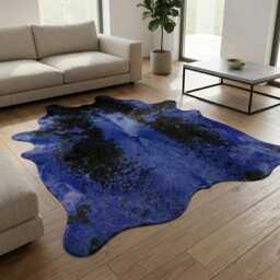 Blue Black Cowhide Rug - Genuine Dyed Leather Area Rug, Western Decor - thumbnail 2