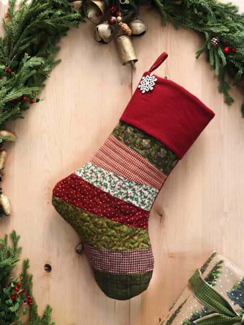 Personalized Quilted Christmas Stocking, Patchwork Design, Farmhouse Decor - image 1