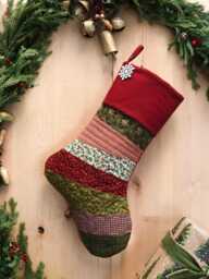 Personalized Quilted Christmas Stocking, Patchwork Design, Farmhouse Decor - thumbnail 1