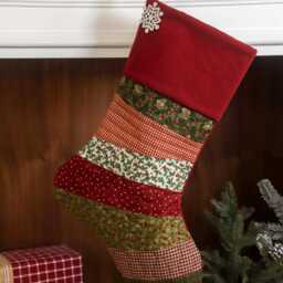 Personalized Quilted Christmas Stocking, Patchwork Design, Farmhouse Decor - thumbnail 2