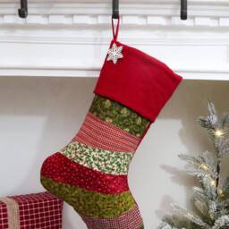 Personalized Quilted Christmas Stocking, Patchwork Design, Farmhouse Decor - thumbnail 4