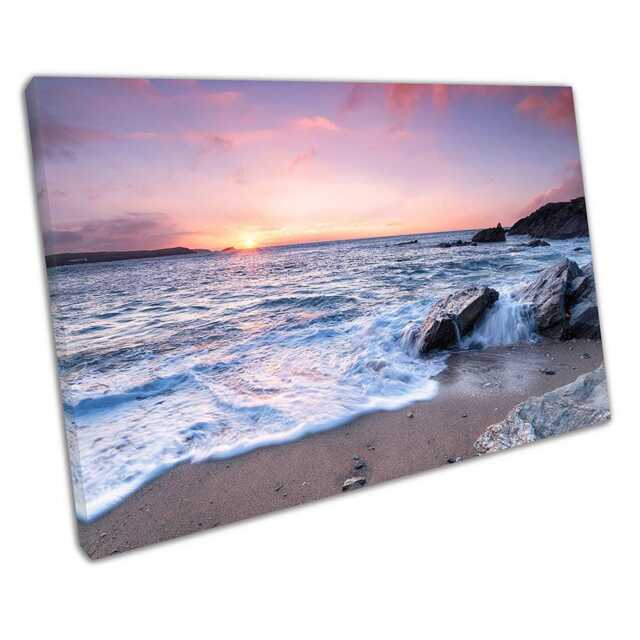 Ocean Sunset Wall Art Little Fistral Beach Newquay Ready To Hang Home Office Decor - image 1