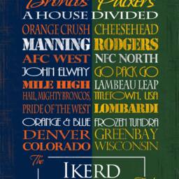 Personalized Denver Broncos/Green Bay Packers House Divided Print Or Canvas. House Divided Broncos. Packers. Housedivided - thumbnail 2