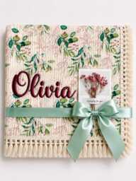 Personalized Baby Blanket, 100% Cotton Embroidered Newborn/Pram Custom Shower Gift, Gift
