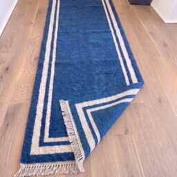 Handmade Wool Oushak Runner Rug - Blue Ivory Floral Traditional Design - thumbnail 3