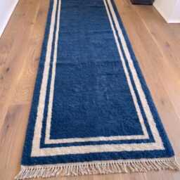 Handmade Wool Oushak Runner Rug - Blue Ivory Floral Traditional Design - thumbnail 2