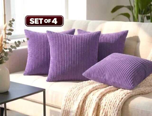 Set Of 4 Purple Corduroy Cushion Covers - Jumbo Cord - 16x16 - image 1