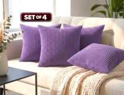 Set Of 4 Purple Corduroy Cushion Covers - Jumbo Cord - 16x16 - thumbnail 1