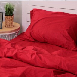 Cotton Bedding Set Of 5 Pieces in Red. Flat Sheet, Fitted Duvet Cover + 2 Pillowcases. Twin Full Queen Au Eu Bed Linen - thumbnail 4