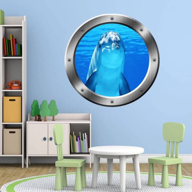Beach Wall Decal - Porpoise Ocean Dolphin Porthole Sticker Peel & Stick Window Mural Home Decor Art Vwaq Sp29 - image 1