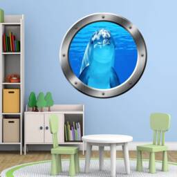 Beach Wall Decal - Porpoise Ocean Dolphin Porthole Sticker Peel & Stick Window Mural Home Decor Art Vwaq Sp29 - thumbnail 1