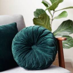 Emerald Green Velvet Pillow Round & Square Throw Cushion Set - thumbnail 2