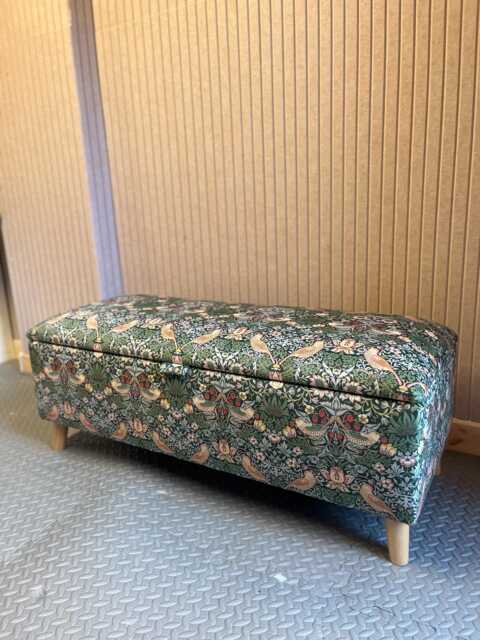 Forest Green William Morris Storage Footstool, Strawberry Thief Ottoman Box With Wooden Legs - image 1