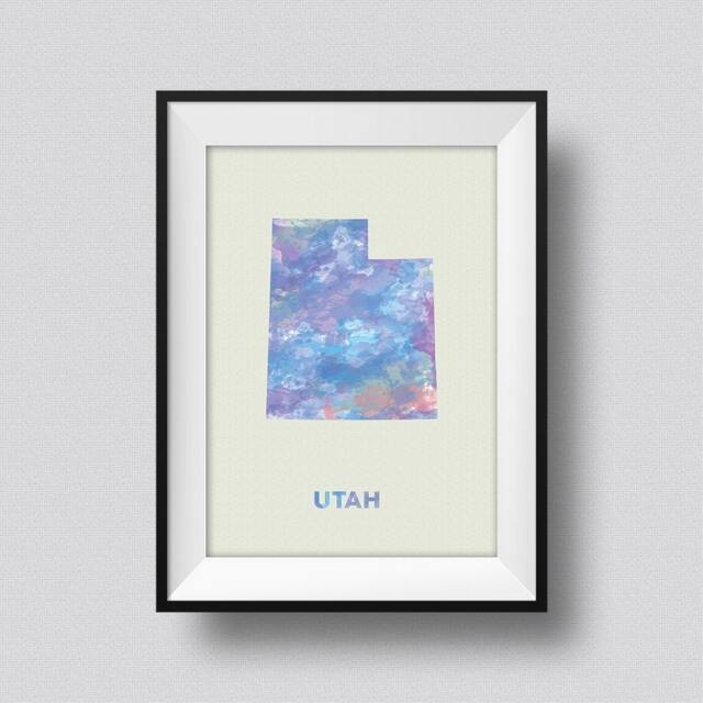 Utah Map Usa Watercolor Art Print Ink Splash Poster Canvas