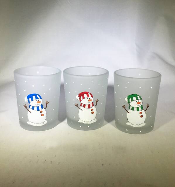 Snowmen Frosted Glass Votive Candle Holders - Set Of 3 - image 1