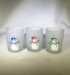 Snowmen Frosted Glass Votive Candle Holders - Set Of 3