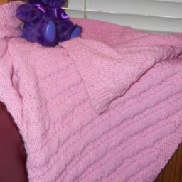 Pink Handmade Hand - Knitted Reversible Diagonal Baby Afghan Or Blanket Lap - thumbnail 2
