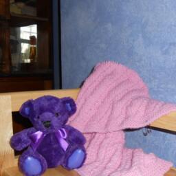 Pink Handmade Hand - Knitted Reversible Diagonal Baby Afghan Or Blanket Lap - thumbnail 4
