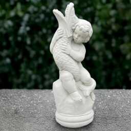 Fantasy Boy With Fish Statue Concrete Children Sculpture Garden & Home Decoration Front Door Ornament Handmade Memorial - thumbnail 1