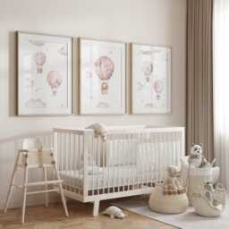 Nursery Air Balloon Animal Prints, Hot Air Balloon Prints, Girl Nursery, Pink Elephant, Giraffe, Lion, Posters - thumbnail 3