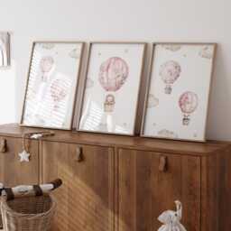 Nursery Air Balloon Animal Prints, Hot Air Balloon Prints, Girl Nursery, Pink Elephant, Giraffe, Lion, Posters - thumbnail 2