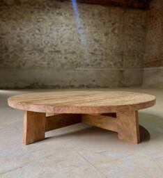 Round Reclaimed Oak Coffee Table - Modern Rustic Low Profile Design