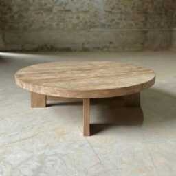 Round Reclaimed Oak Coffee Table - Modern Rustic Low Profile Design - thumbnail 4