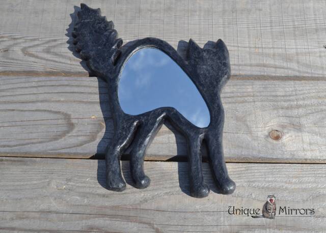 Scared Black Cat Wall Hanging Mirror, Black Cat Lover Gift, Cats Good Luck, Mirror For Home, House Warming Gifts, Furniture - image 1