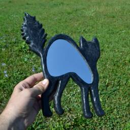 Scared Black Cat Wall Hanging Mirror, Black Cat Lover Gift, Cats Good Luck, Mirror For Home, House Warming Gifts, Furniture - thumbnail 2